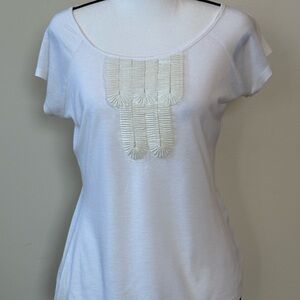 Forever 21 White Scoop Neck Short Sleeve Top with Pleated Front Detail